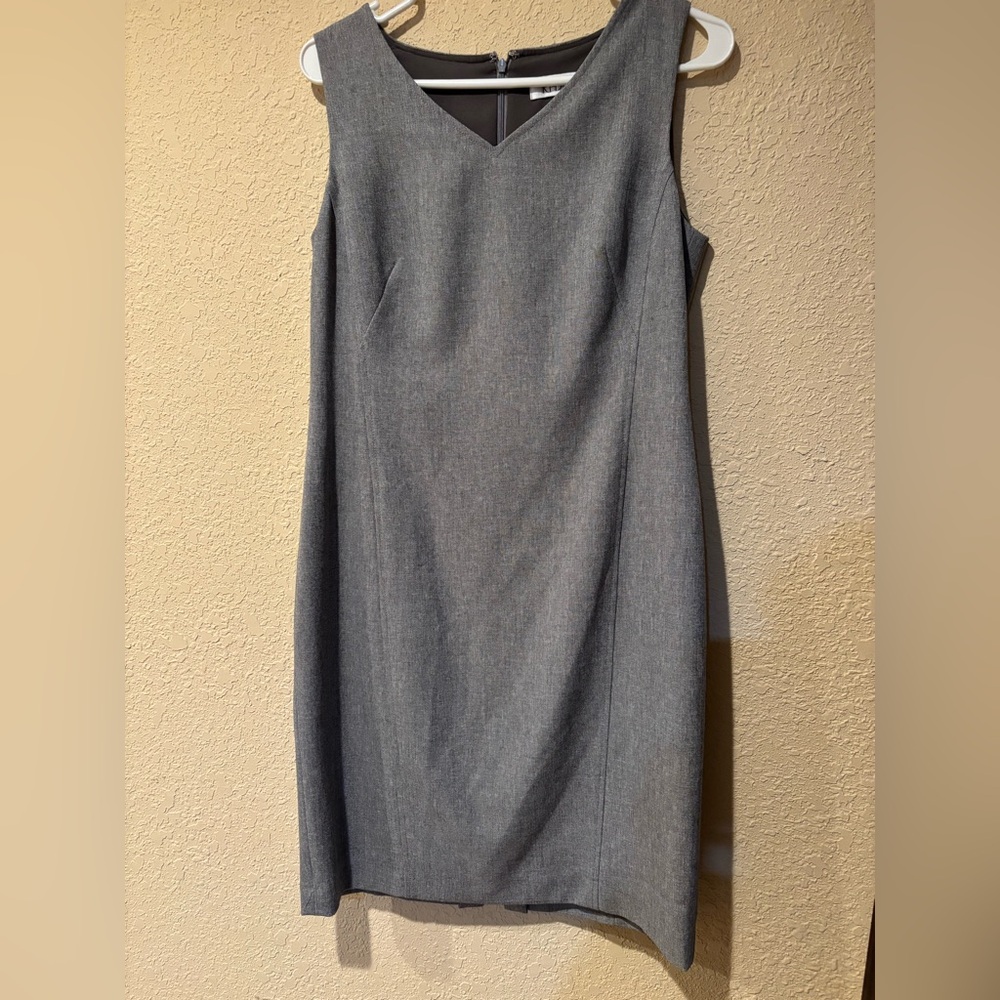 Kasper Gray Sleeveless V-Neck Sheath Midi Dress